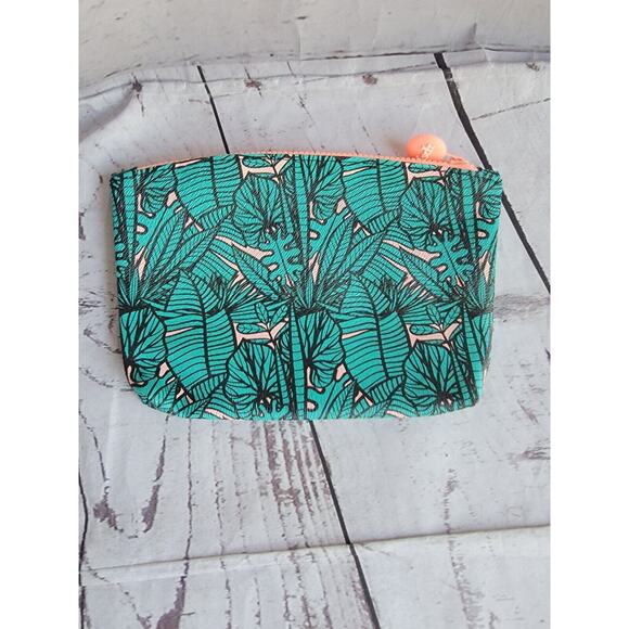 Ipsy Makeup Bag Palm Tree Fern Leave Pink Travel Bag - Picture 2 of 5